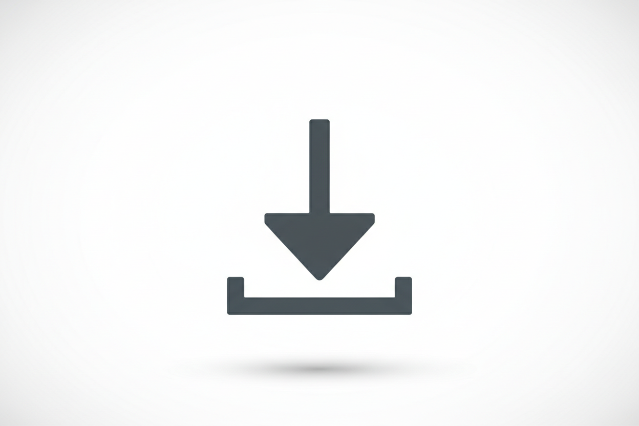 A large "download" icon on a blank background