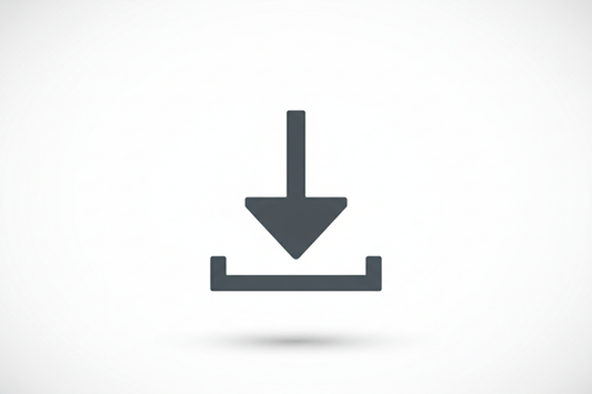 A large "download" icon on a blank background